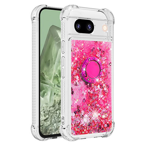 Custodia Silicone Cover Morbida Bling-Bling con Anello Supporto YB1 per Google Pixel 8a 5G Rosa Caldo