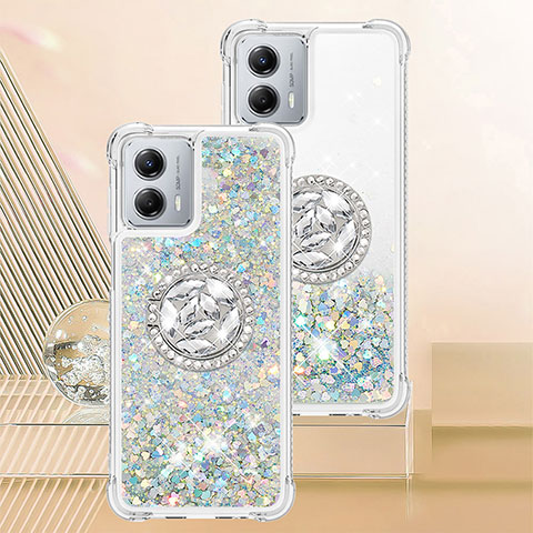 Custodia Silicone Cover Morbida Bling-Bling con Anello Supporto YB1 per Motorola Moto G 5G (2023) Azzurro