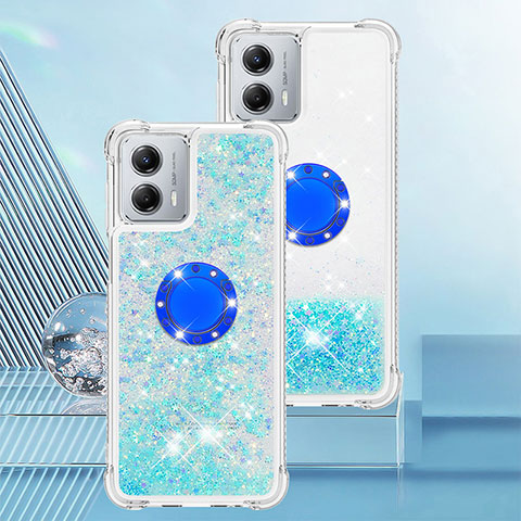 Custodia Silicone Cover Morbida Bling-Bling con Anello Supporto YB1 per Motorola Moto G 5G (2023) Cielo Blu