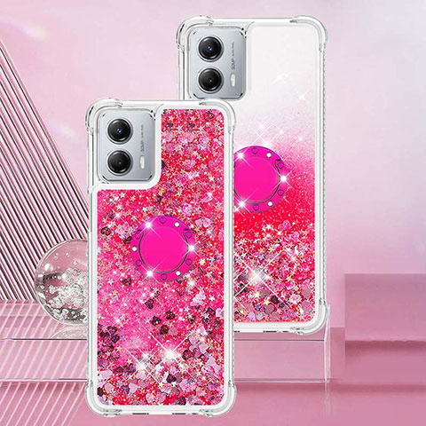 Custodia Silicone Cover Morbida Bling-Bling con Anello Supporto YB1 per Motorola Moto G 5G (2023) Rosa Caldo