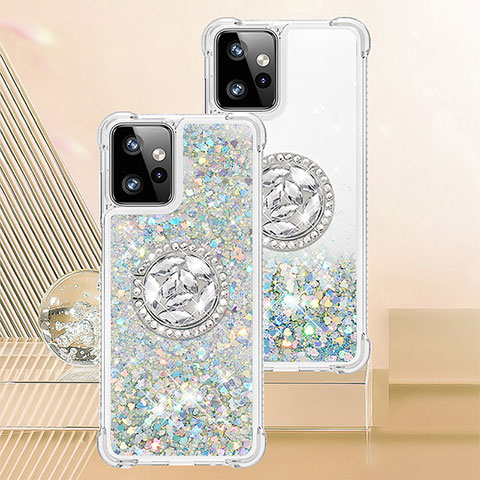 Custodia Silicone Cover Morbida Bling-Bling con Anello Supporto YB1 per Motorola Moto G Power 5G (2023) Azzurro