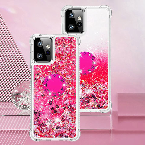 Custodia Silicone Cover Morbida Bling-Bling con Anello Supporto YB1 per Motorola Moto G Power 5G (2023) Rosa Caldo