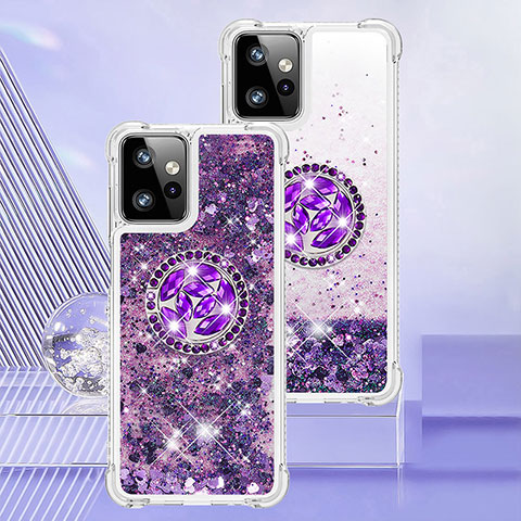 Custodia Silicone Cover Morbida Bling-Bling con Anello Supporto YB1 per Motorola Moto G Power 5G (2023) Viola