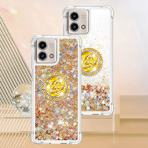 Custodia Silicone Cover Morbida Bling-Bling con Anello Supporto YB1 per Motorola Moto G Stylus (2023) 4G Oro