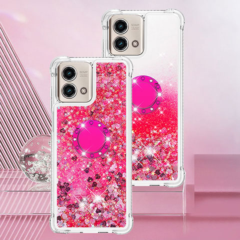 Custodia Silicone Cover Morbida Bling-Bling con Anello Supporto YB1 per Motorola Moto G Stylus (2023) 4G Rosa Caldo