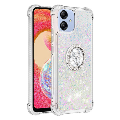 Custodia Silicone Cover Morbida Bling-Bling con Anello Supporto YB1 per Samsung Galaxy A04 4G Argento