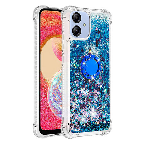 Custodia Silicone Cover Morbida Bling-Bling con Anello Supporto YB1 per Samsung Galaxy A04 4G Blu