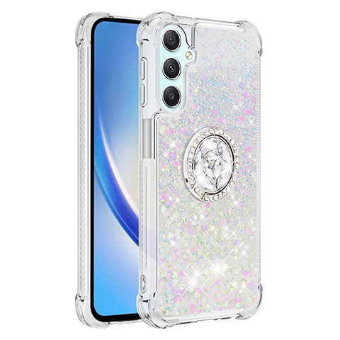 Custodia Silicone Cover Morbida Bling-Bling con Anello Supporto YB1 per Samsung Galaxy A24 4G Argento