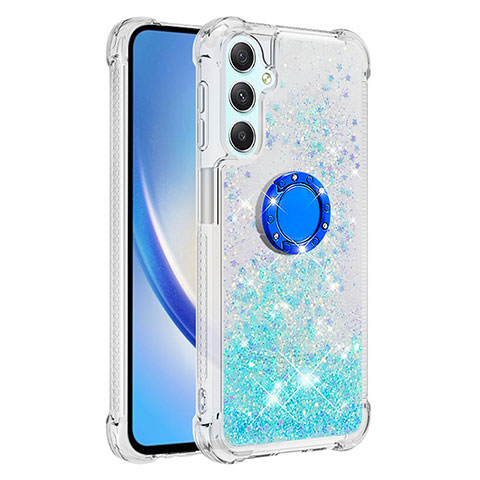 Custodia Silicone Cover Morbida Bling-Bling con Anello Supporto YB1 per Samsung Galaxy A24 4G Cielo Blu