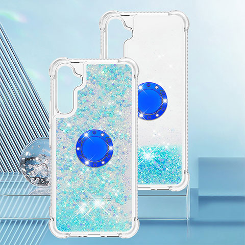 Custodia Silicone Cover Morbida Bling-Bling con Anello Supporto YB1 per Samsung Galaxy A34 5G Cielo Blu