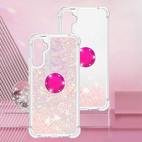 Custodia Silicone Cover Morbida Bling-Bling con Anello Supporto YB1 per Samsung Galaxy A34 5G Rosa