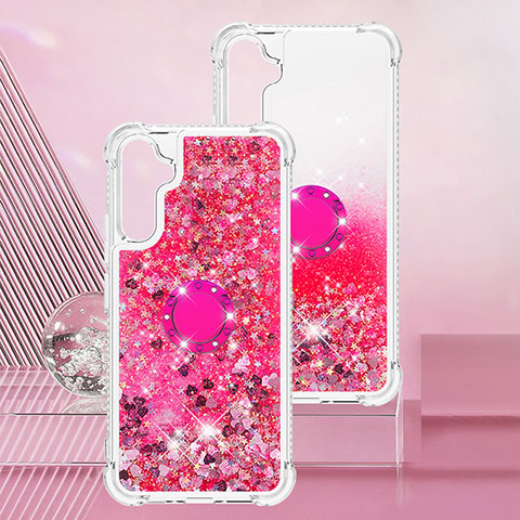 Custodia Silicone Cover Morbida Bling-Bling con Anello Supporto YB1 per Samsung Galaxy A34 5G Rosa Caldo