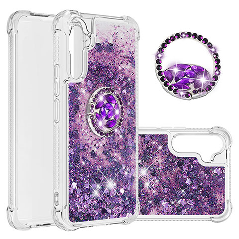 Custodia Silicone Cover Morbida Bling-Bling con Anello Supporto YB1 per Samsung Galaxy A34 5G Viola