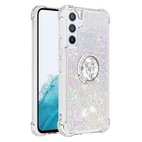 Custodia Silicone Cover Morbida Bling-Bling con Anello Supporto YB1 per Samsung Galaxy A54 5G Argento