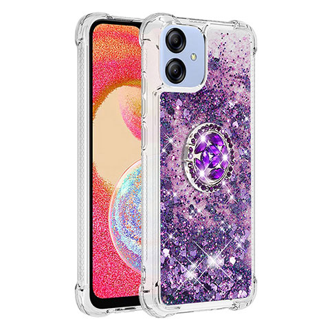 Custodia Silicone Cover Morbida Bling-Bling con Anello Supporto YB1 per Samsung Galaxy M04 Viola