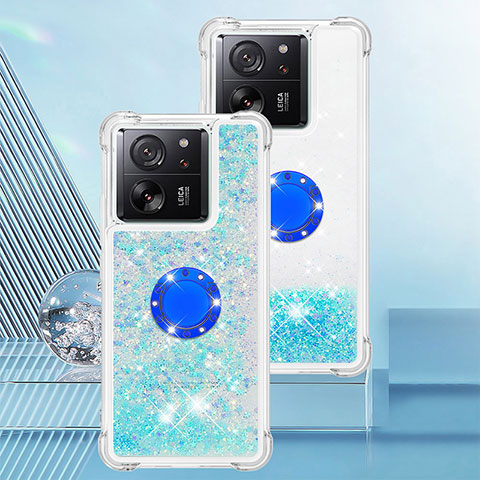 Custodia Silicone Cover Morbida Bling-Bling con Anello Supporto YB1 per Xiaomi Mi 13T Pro 5G Cielo Blu