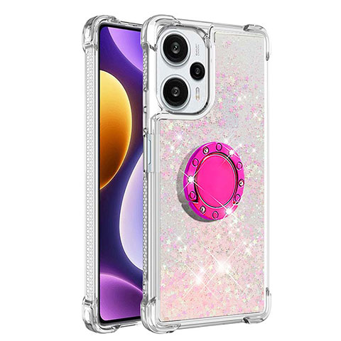 Custodia Silicone Cover Morbida Bling-Bling con Anello Supporto YB1 per Xiaomi Poco F5 5G Rosa