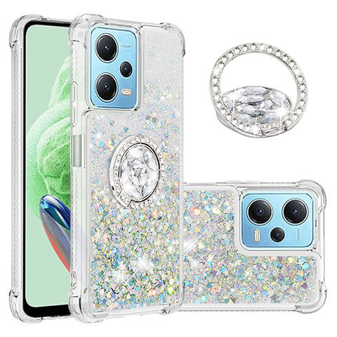 Custodia Silicone Cover Morbida Bling-Bling con Anello Supporto YB1 per Xiaomi Poco X5 5G Azzurro