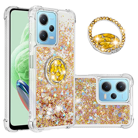 Custodia Silicone Cover Morbida Bling-Bling con Anello Supporto YB1 per Xiaomi Poco X5 5G Oro