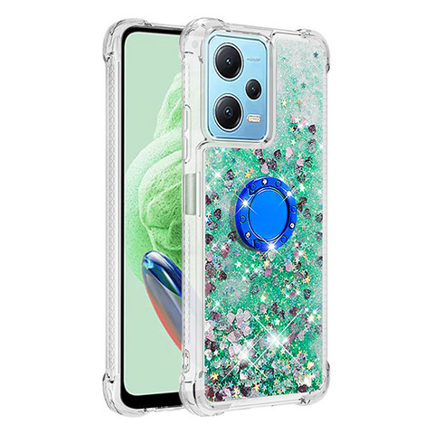 Custodia Silicone Cover Morbida Bling-Bling con Anello Supporto YB1 per Xiaomi Poco X5 5G Verde