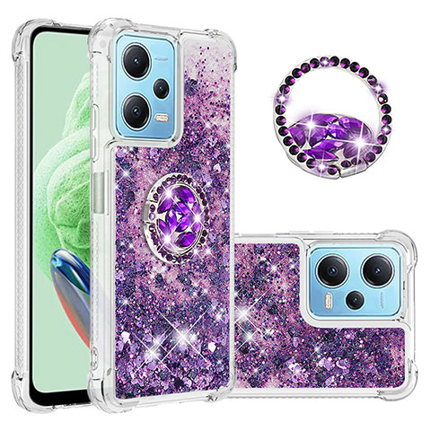 Custodia Silicone Cover Morbida Bling-Bling con Anello Supporto YB1 per Xiaomi Poco X5 5G Viola