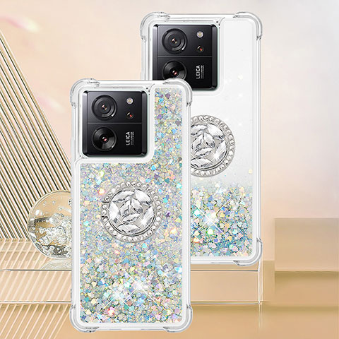 Custodia Silicone Cover Morbida Bling-Bling con Anello Supporto YB1 per Xiaomi Redmi K60 Ultra 5G Azzurro