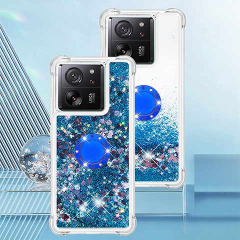 Custodia Silicone Cover Morbida Bling-Bling con Anello Supporto YB1 per Xiaomi Redmi K60 Ultra 5G Blu