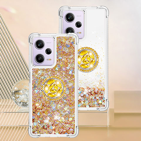 Custodia Silicone Cover Morbida Bling-Bling con Anello Supporto YB1 per Xiaomi Redmi Note 12 Pro 5G Oro