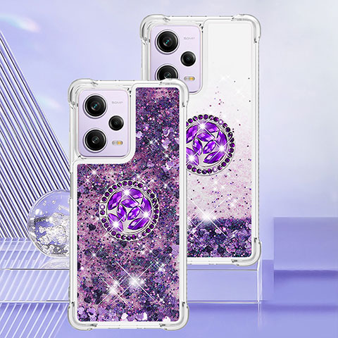 Custodia Silicone Cover Morbida Bling-Bling con Anello Supporto YB1 per Xiaomi Redmi Note 12 Pro 5G Viola