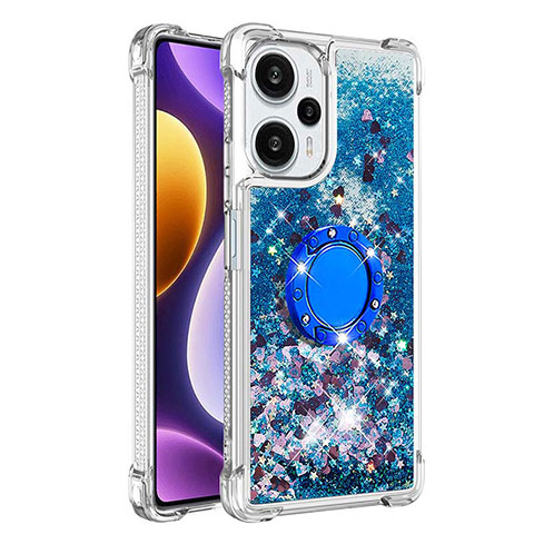 Custodia Silicone Cover Morbida Bling-Bling con Anello Supporto YB1 per Xiaomi Redmi Note 12 Turbo 5G Blu