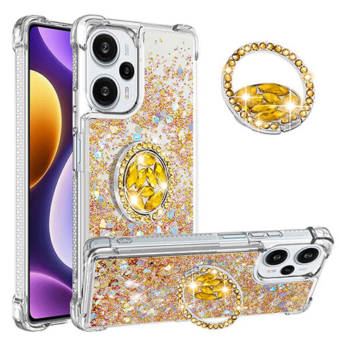 Custodia Silicone Cover Morbida Bling-Bling con Anello Supporto YB1 per Xiaomi Redmi Note 12 Turbo 5G Oro