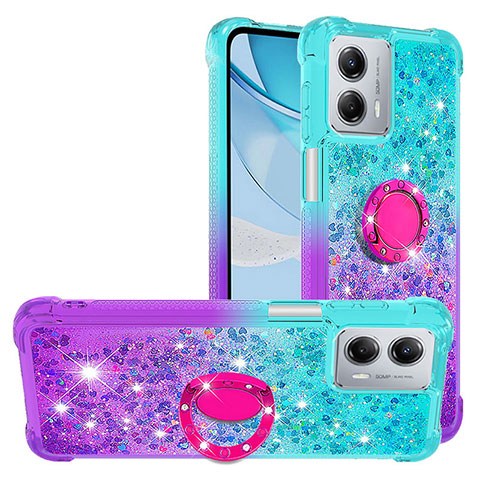 Custodia Silicone Cover Morbida Bling-Bling con Anello Supporto YB2 per Motorola Moto G 5G (2023) Cielo Blu