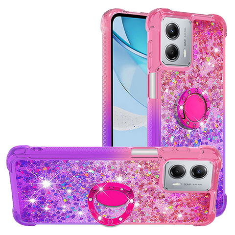 Custodia Silicone Cover Morbida Bling-Bling con Anello Supporto YB2 per Motorola Moto G 5G (2023) Rosa Caldo