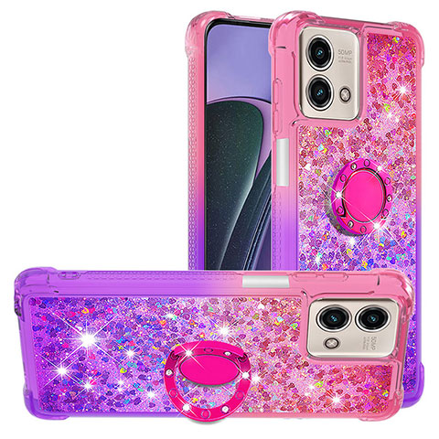 Custodia Silicone Cover Morbida Bling-Bling con Anello Supporto YB2 per Motorola Moto G Stylus (2023) 5G Rosa Caldo