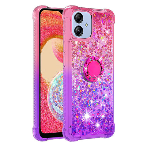 Custodia Silicone Cover Morbida Bling-Bling con Anello Supporto YB2 per Samsung Galaxy F04 Rosa Caldo