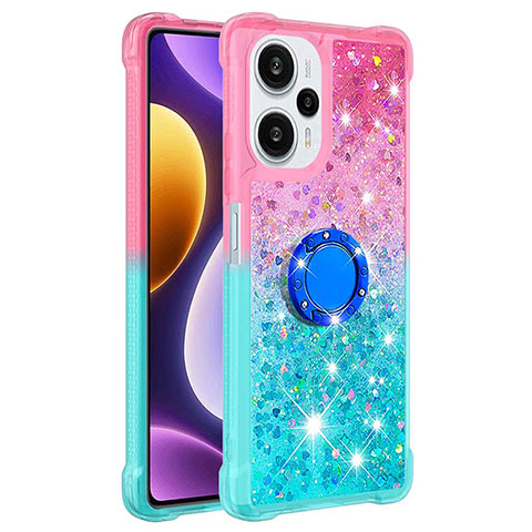 Custodia Silicone Cover Morbida Bling-Bling con Anello Supporto YB2 per Xiaomi Poco F5 5G Rosa