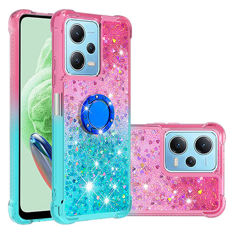 Custodia Silicone Cover Morbida Bling-Bling con Anello Supporto YB2 per Xiaomi Redmi Note 12 5G Rosa