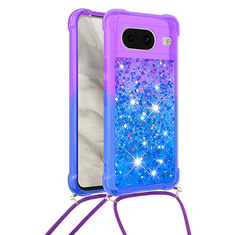 Custodia Silicone Cover Morbida Bling-Bling con Cinghia Cordino Mano S01 per Google Pixel 8 5G Viola