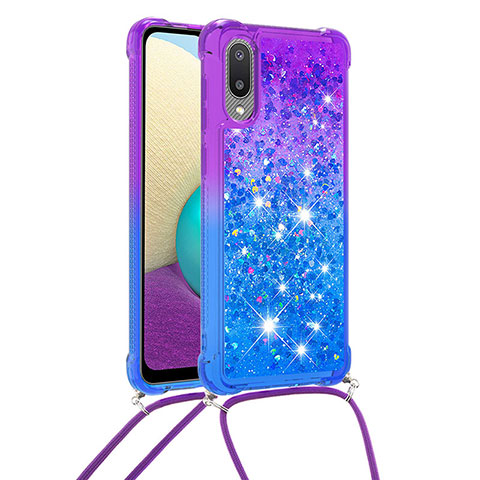 Custodia Silicone Cover Morbida Bling-Bling con Cinghia Cordino Mano S01 per Samsung Galaxy A02 Viola