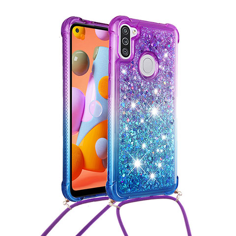 Custodia Silicone Cover Morbida Bling-Bling con Cinghia Cordino Mano S01 per Samsung Galaxy A11 Viola