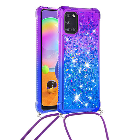 Custodia Silicone Cover Morbida Bling-Bling con Cinghia Cordino Mano S01 per Samsung Galaxy A31 Viola