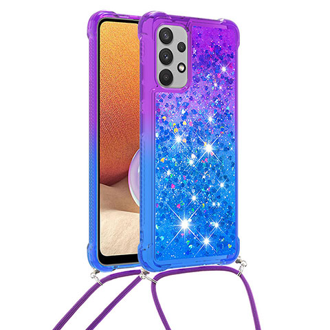 Custodia Silicone Cover Morbida Bling-Bling con Cinghia Cordino Mano S01 per Samsung Galaxy A32 5G Viola