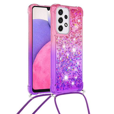 Custodia Silicone Cover Morbida Bling-Bling con Cinghia Cordino Mano S01 per Samsung Galaxy A33 5G Rosa Caldo