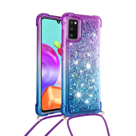 Custodia Silicone Cover Morbida Bling-Bling con Cinghia Cordino Mano S01 per Samsung Galaxy A41 Viola