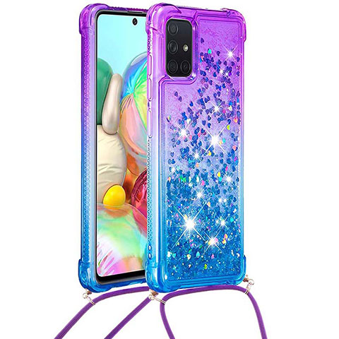 Custodia Silicone Cover Morbida Bling-Bling con Cinghia Cordino Mano S01 per Samsung Galaxy A71 5G Viola