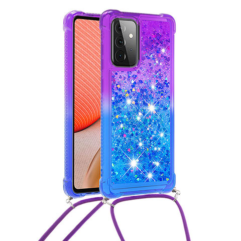 Custodia Silicone Cover Morbida Bling-Bling con Cinghia Cordino Mano S01 per Samsung Galaxy A72 4G Viola