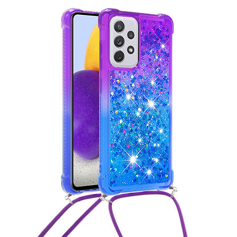 Custodia Silicone Cover Morbida Bling-Bling con Cinghia Cordino Mano S01 per Samsung Galaxy A73 5G Viola