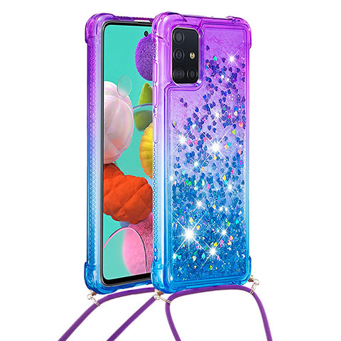 Custodia Silicone Cover Morbida Bling-Bling con Cinghia Cordino Mano S01 per Samsung Galaxy M40S Viola