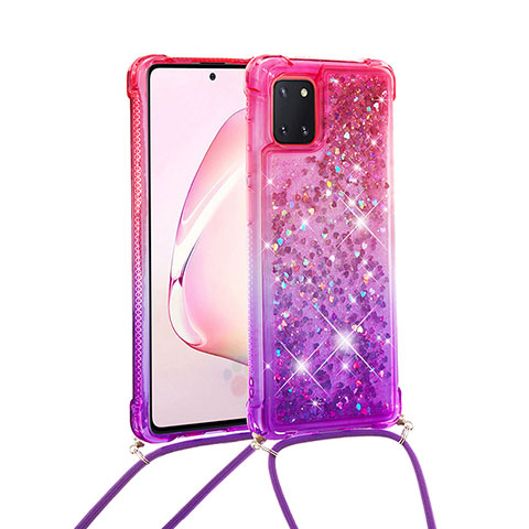 Custodia Silicone Cover Morbida Bling-Bling con Cinghia Cordino Mano S01 per Samsung Galaxy M60s Rosa Caldo