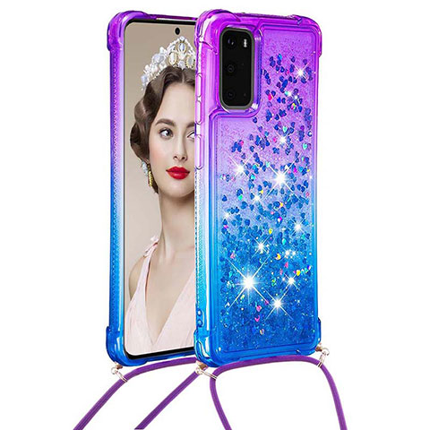 Custodia Silicone Cover Morbida Bling-Bling con Cinghia Cordino Mano S01 per Samsung Galaxy S20 Viola